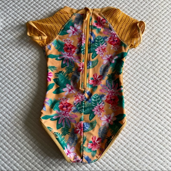 Yellow floral one piece bathing suit size 7 / 8 - Picture 3 of 4